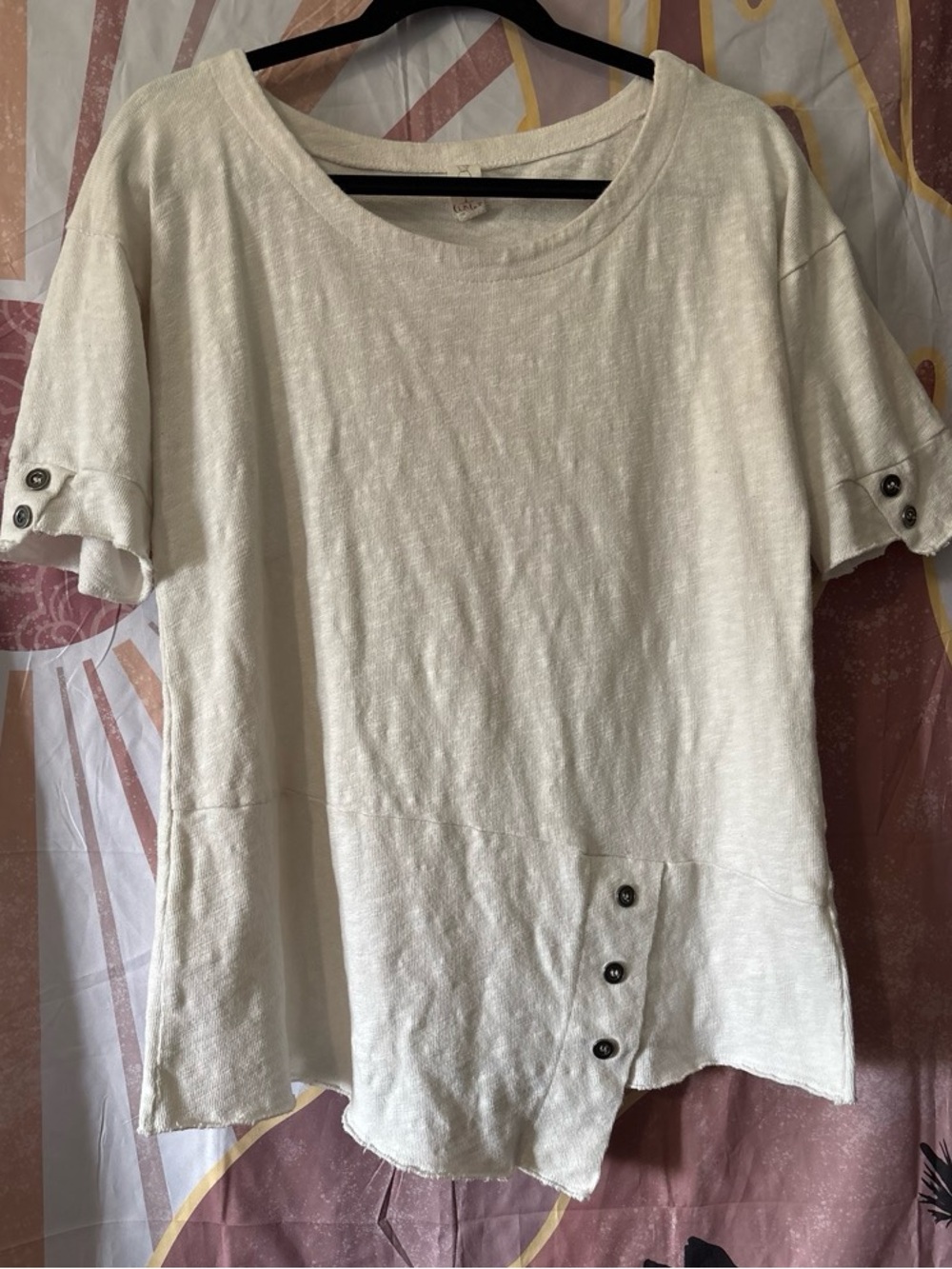 Chalet unique Cream Short-Sleeve Button boho Women’s Accent Top